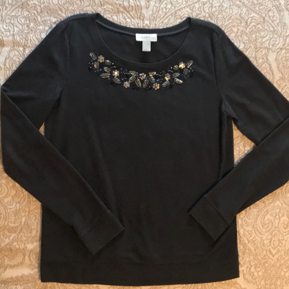 Loft Decorative Sweater Sweatshirt Gray Metallic